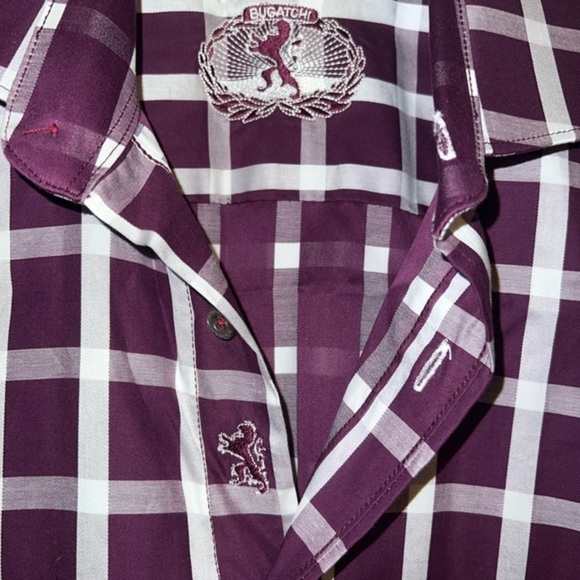 Bugatchi Shaped Fit Buttonup Graph Plaid Dress Shirt Embroidered Logo Sz M - Picture 12 of 14